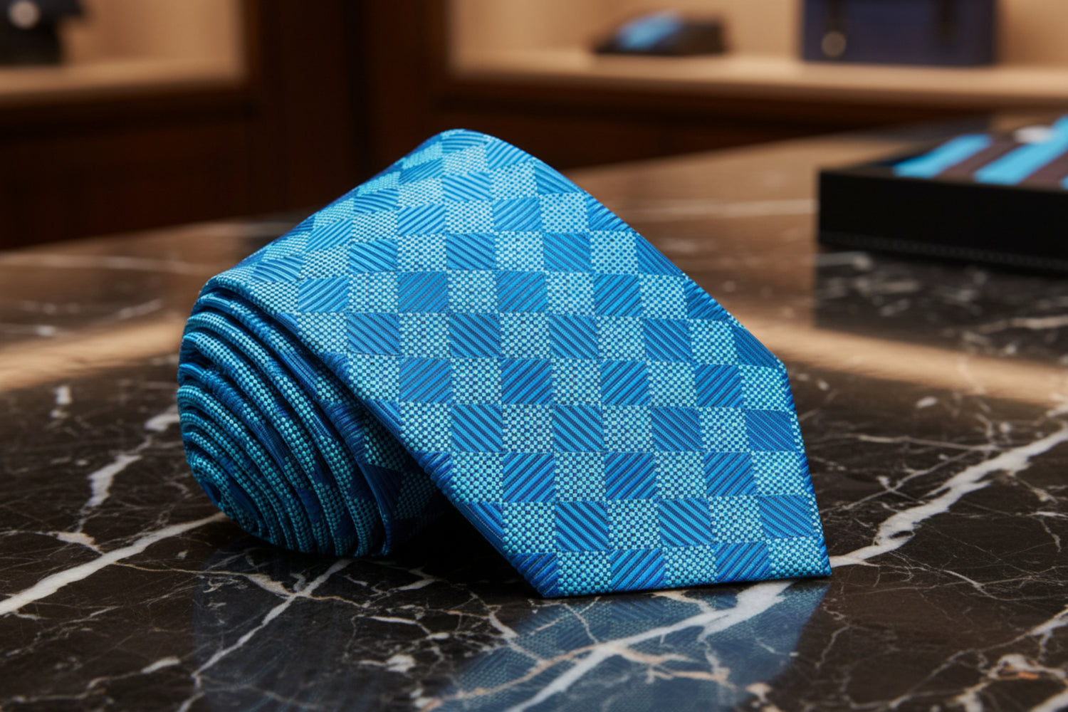 Rich Cyan Blue Geometric Diamonds Tie 