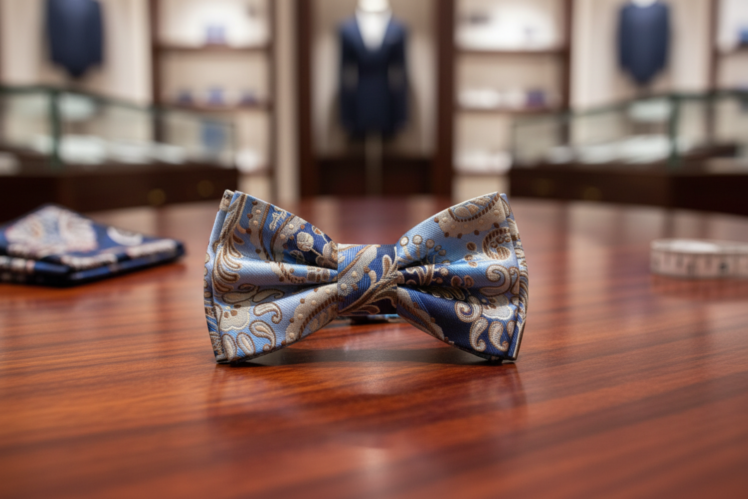 Light Blue Brown Canyon Paisley Bow Tie Pre Tied