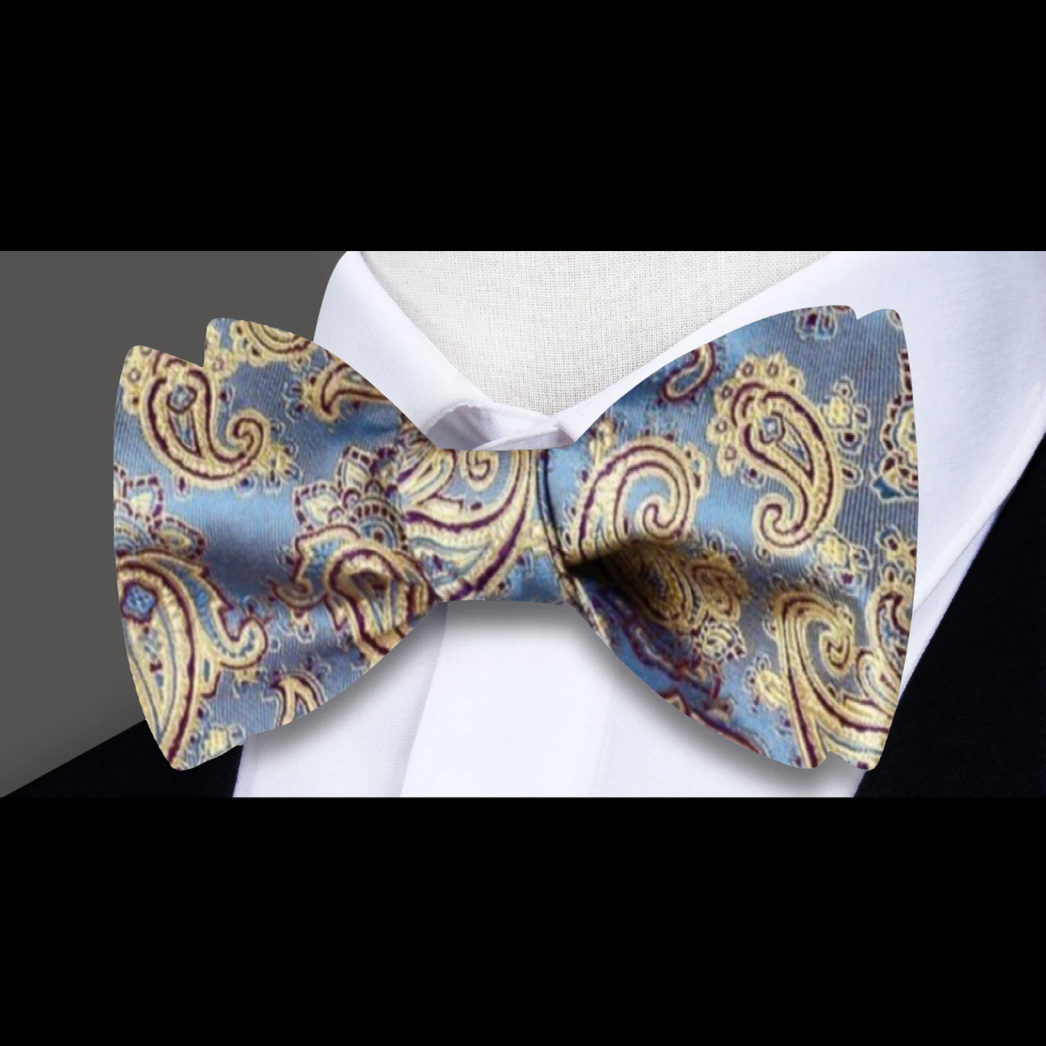 A Periwinkle, Burgundy Paisley Pattern Silk Self Tie Bow Tie