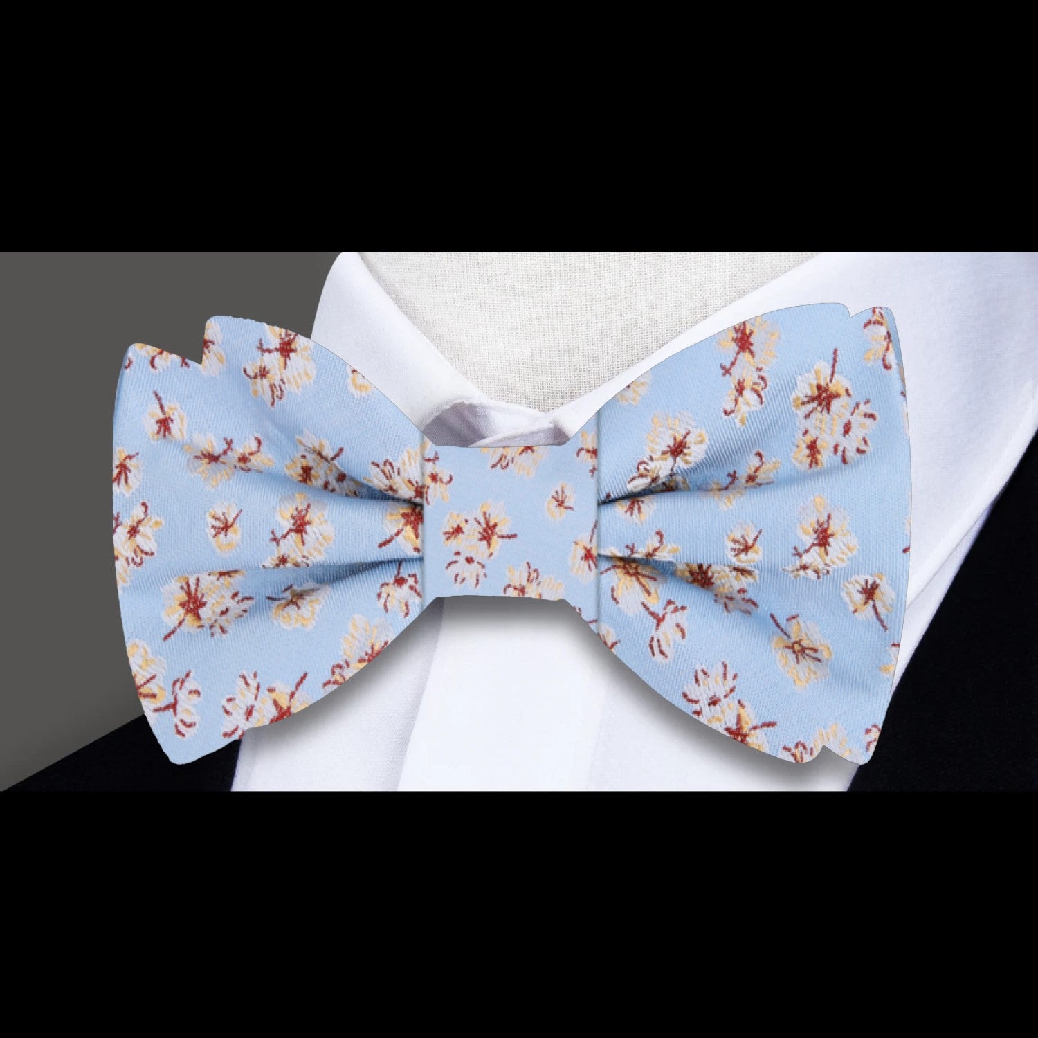 Light Blue, Burgundy, Cream Magnolia Flowers Bow Tie