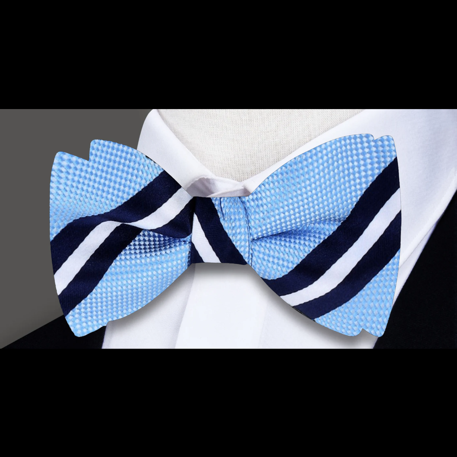 Light Blue, Dark Blue and White Stripe Bow Tie 