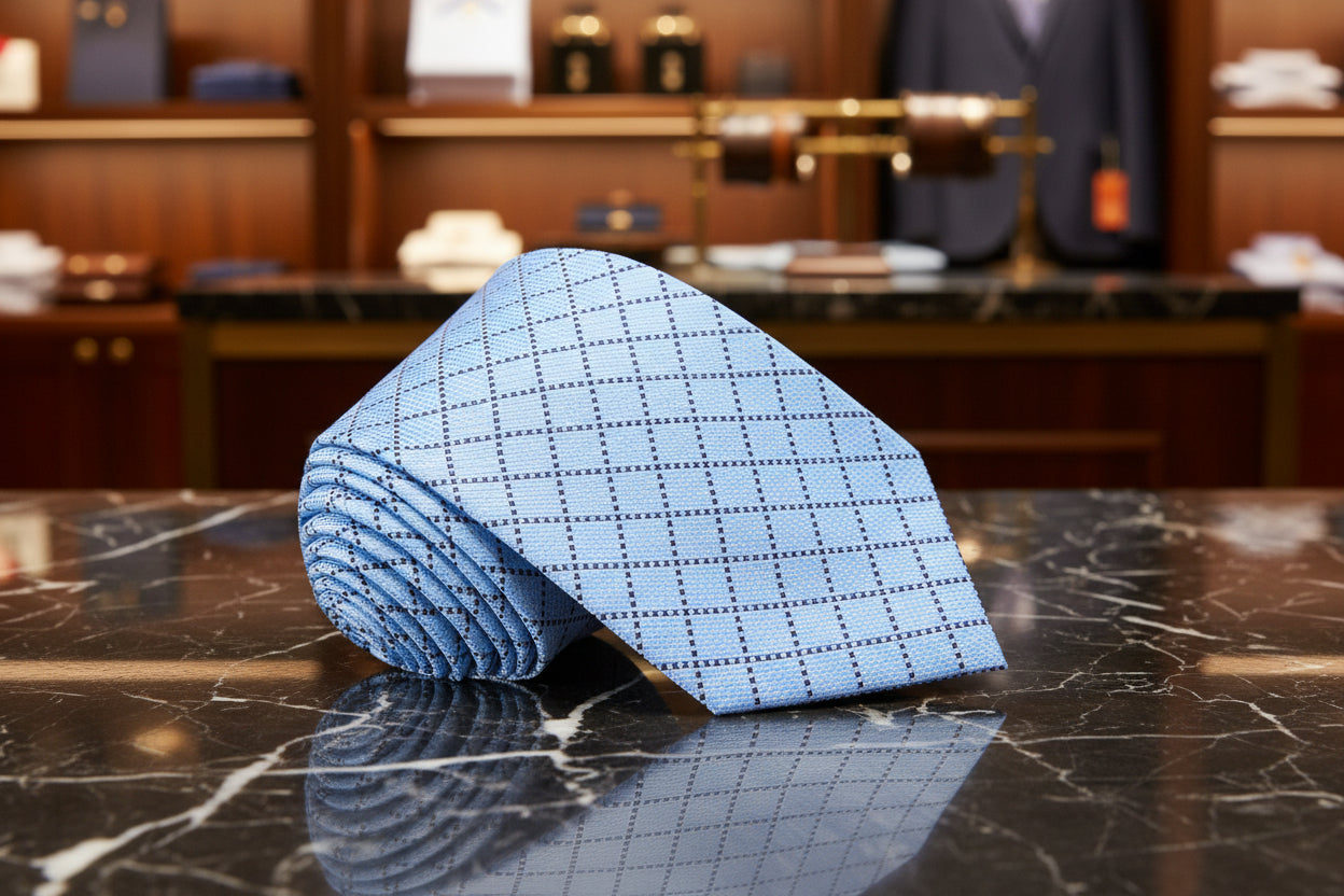 Light Blue Plaid Necktie 