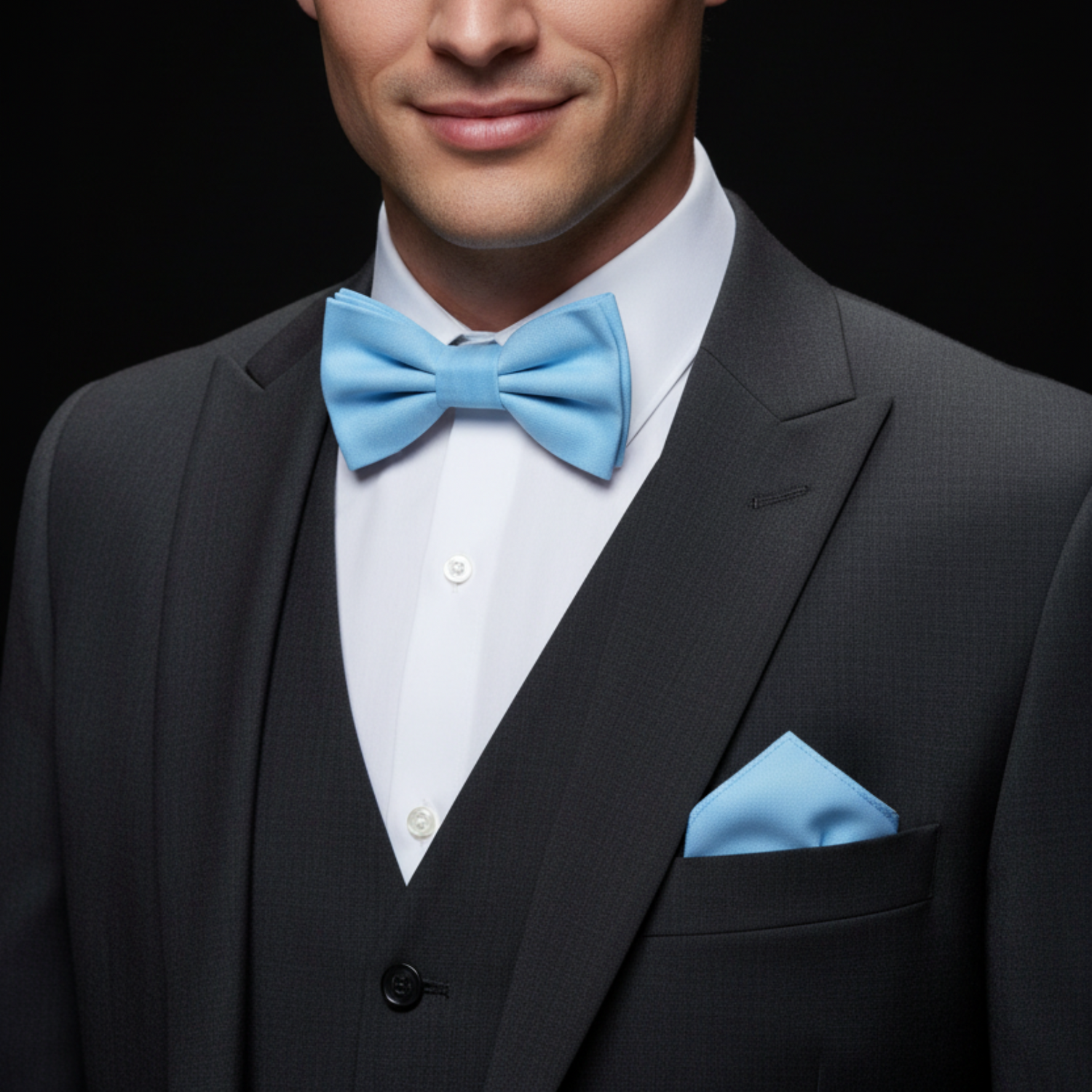 Light Blue Fresh Linen Bow Tie and Square