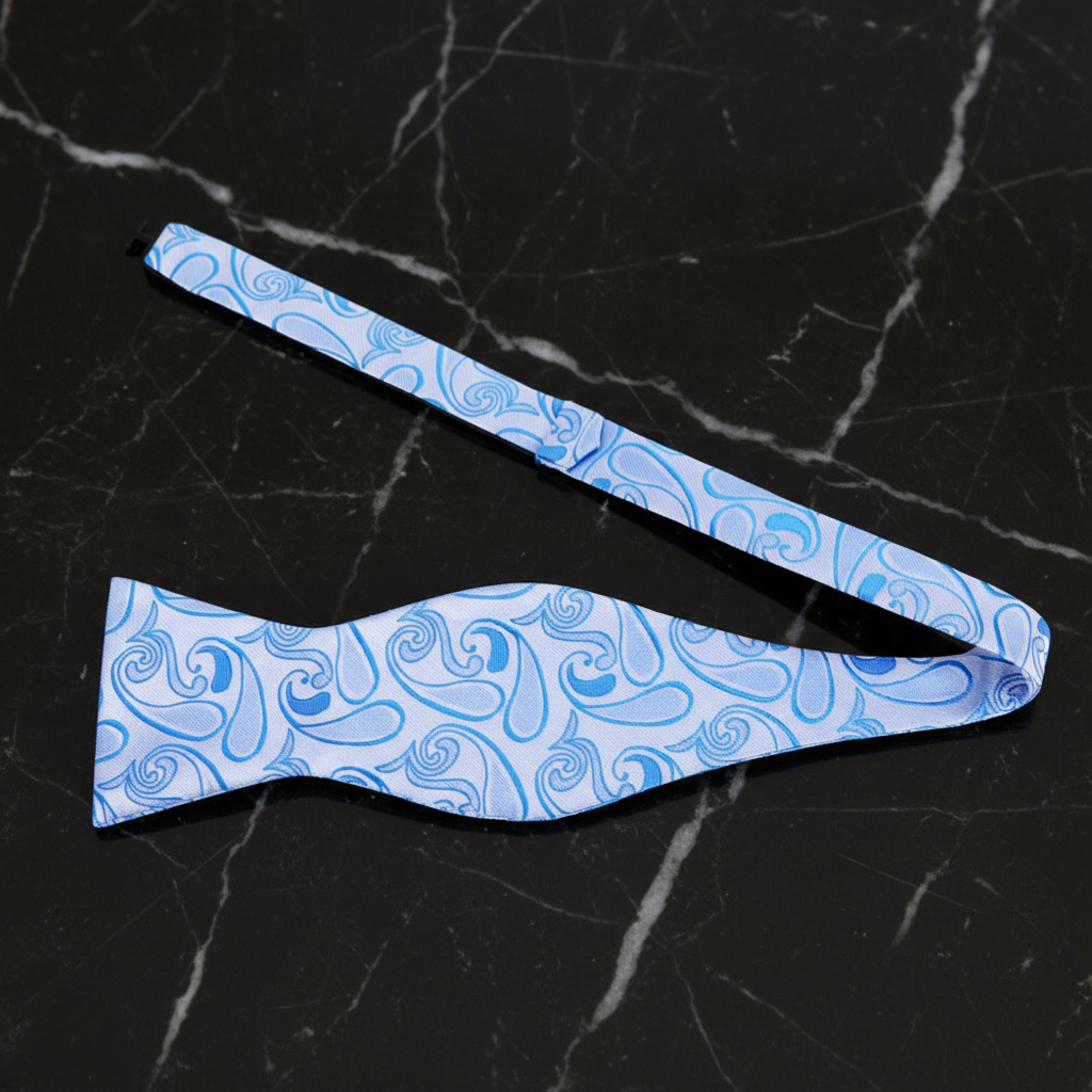 Light Blue Paisley Self Tie Bow Tie