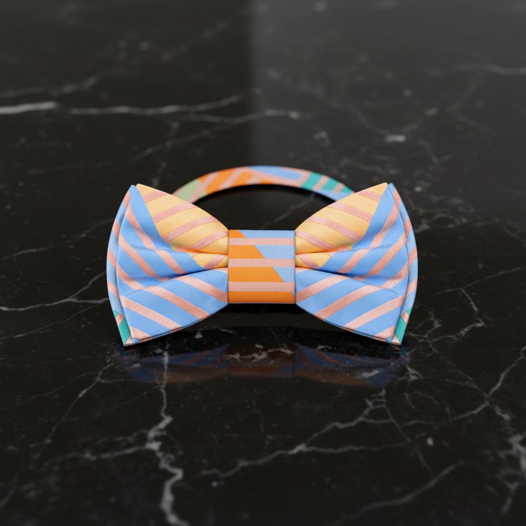 A Peach, Orange, Light Blue, Light Purple, Olive Geometric Lines Pattern Bow Tie Pre Tied