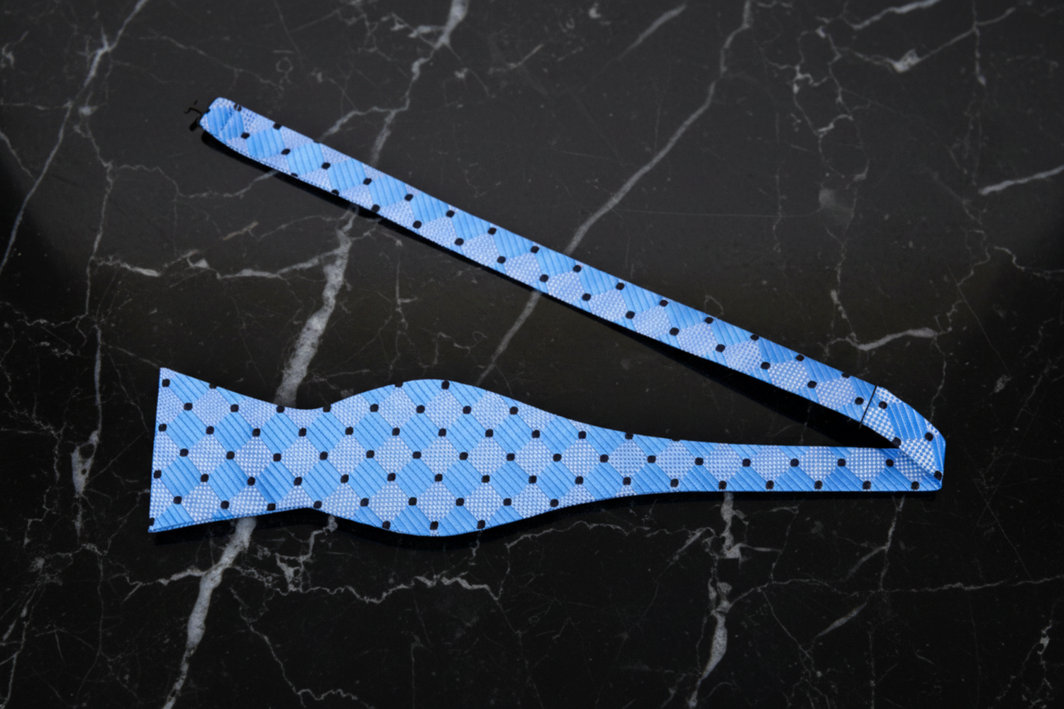 Self tie: A Light Blue, Dark Blue Geometric Dots Pattern Self Tie Bow Tie
