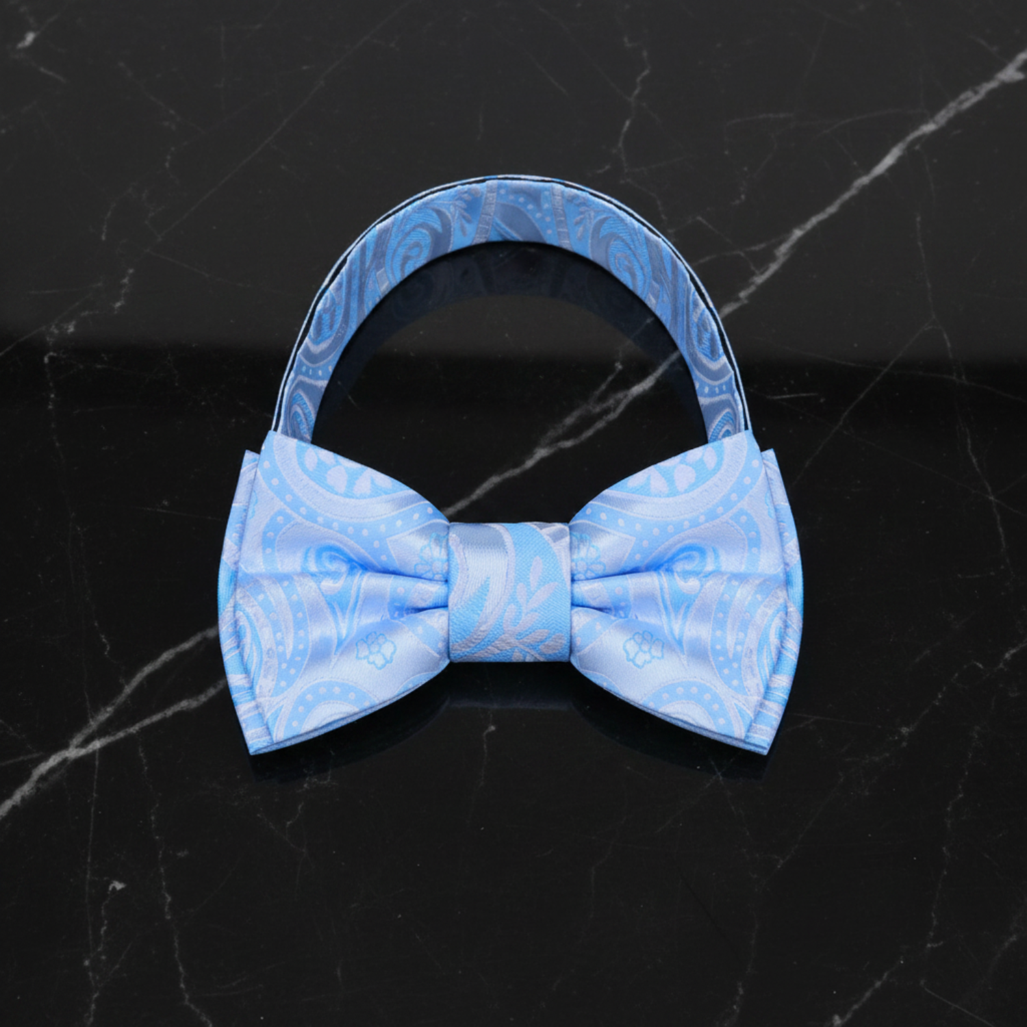 Light Blue Paisley Bow Tie Pre Tied