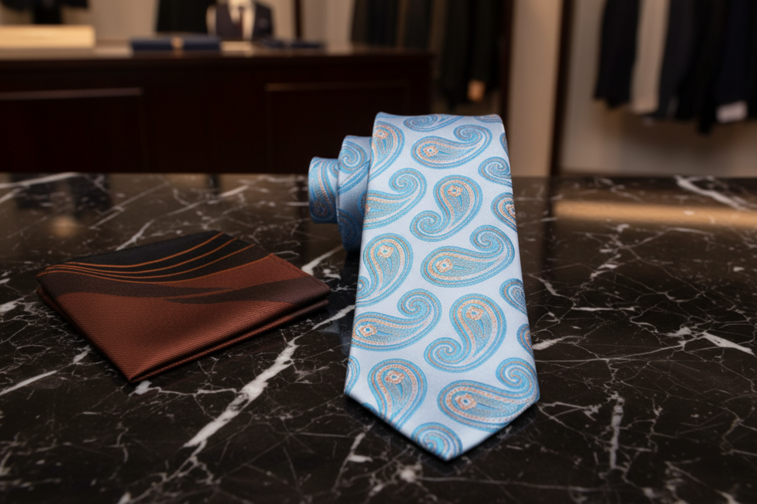 Alt Aqua Paisley Necktie and Accenting Square