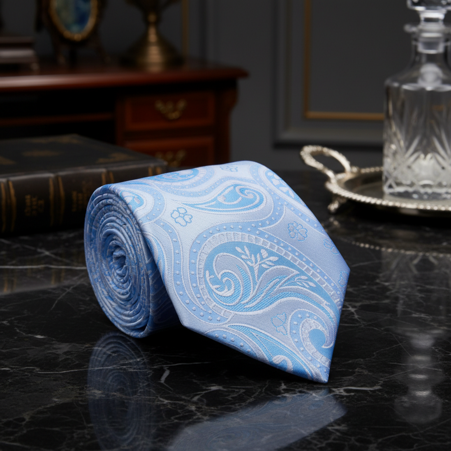 Light Blue and Ice Paisley Tie