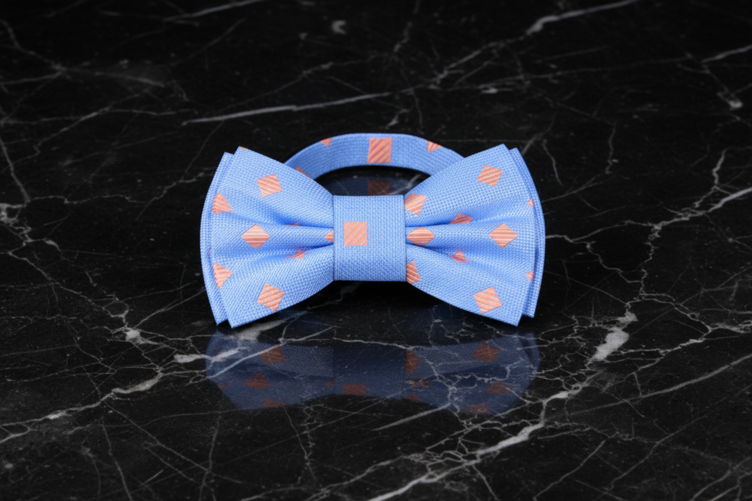 Light Peach and Light Blue Diamonds Pre Tied Bow Tie