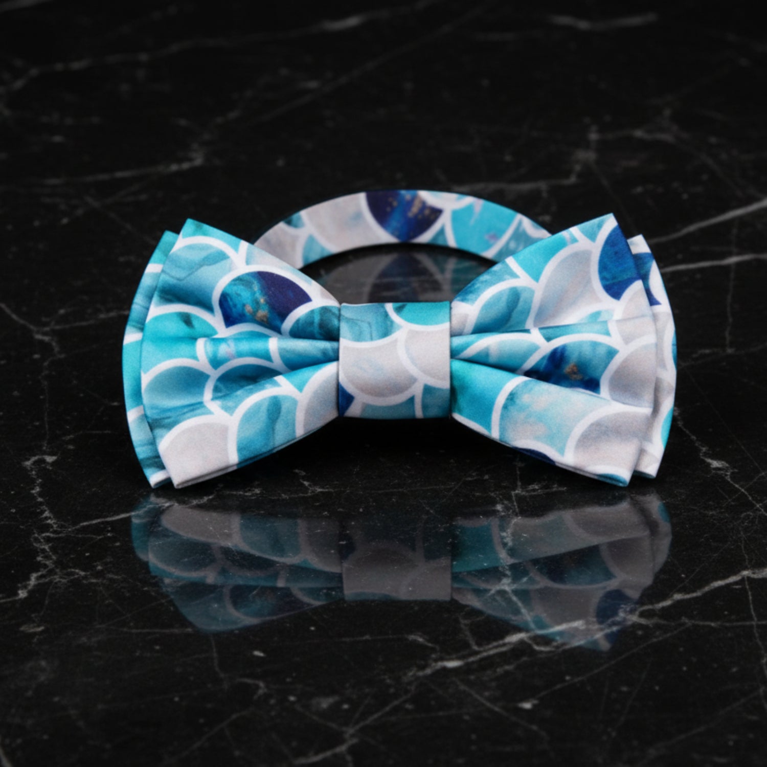 shades of blue and pearl shells bow tie