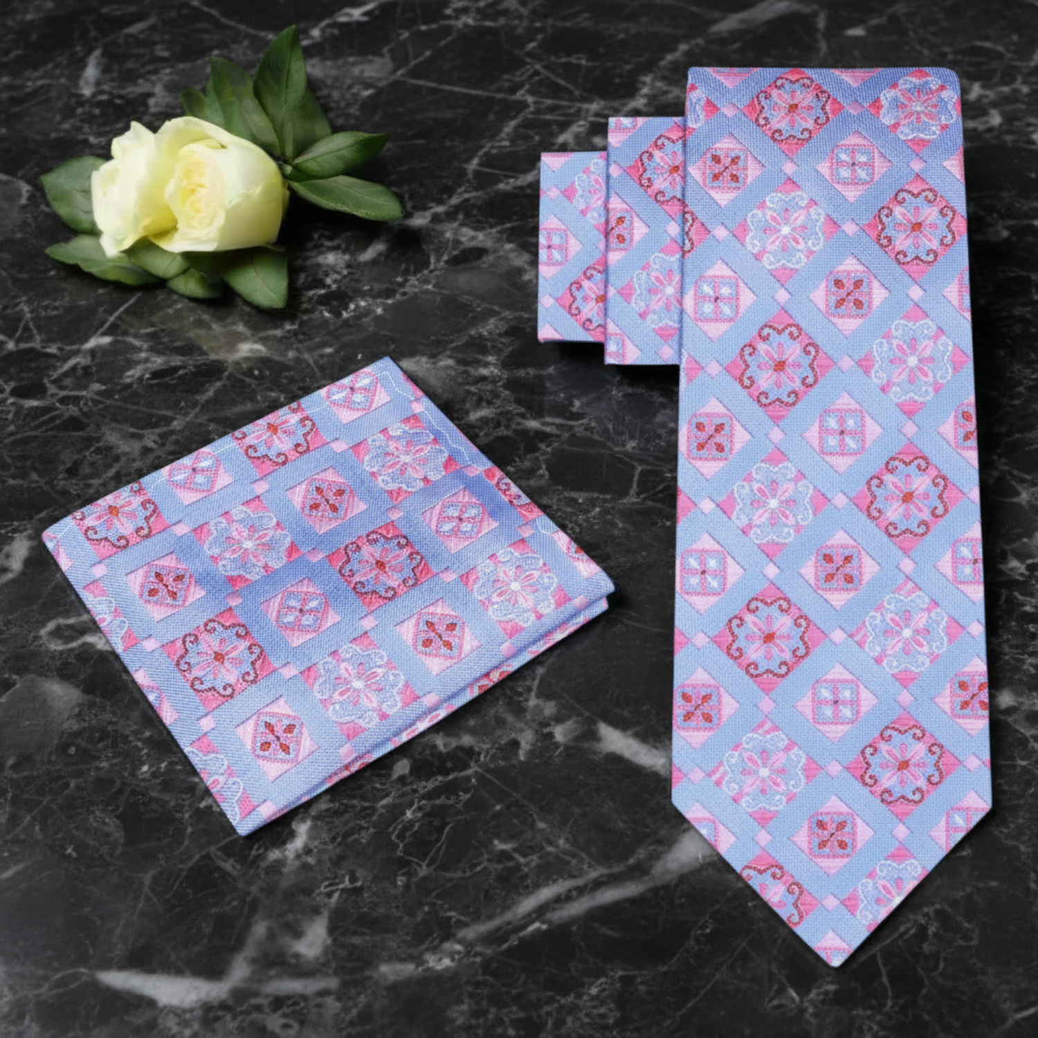 Alt Light Blue Pink Red Haze Tie and Square