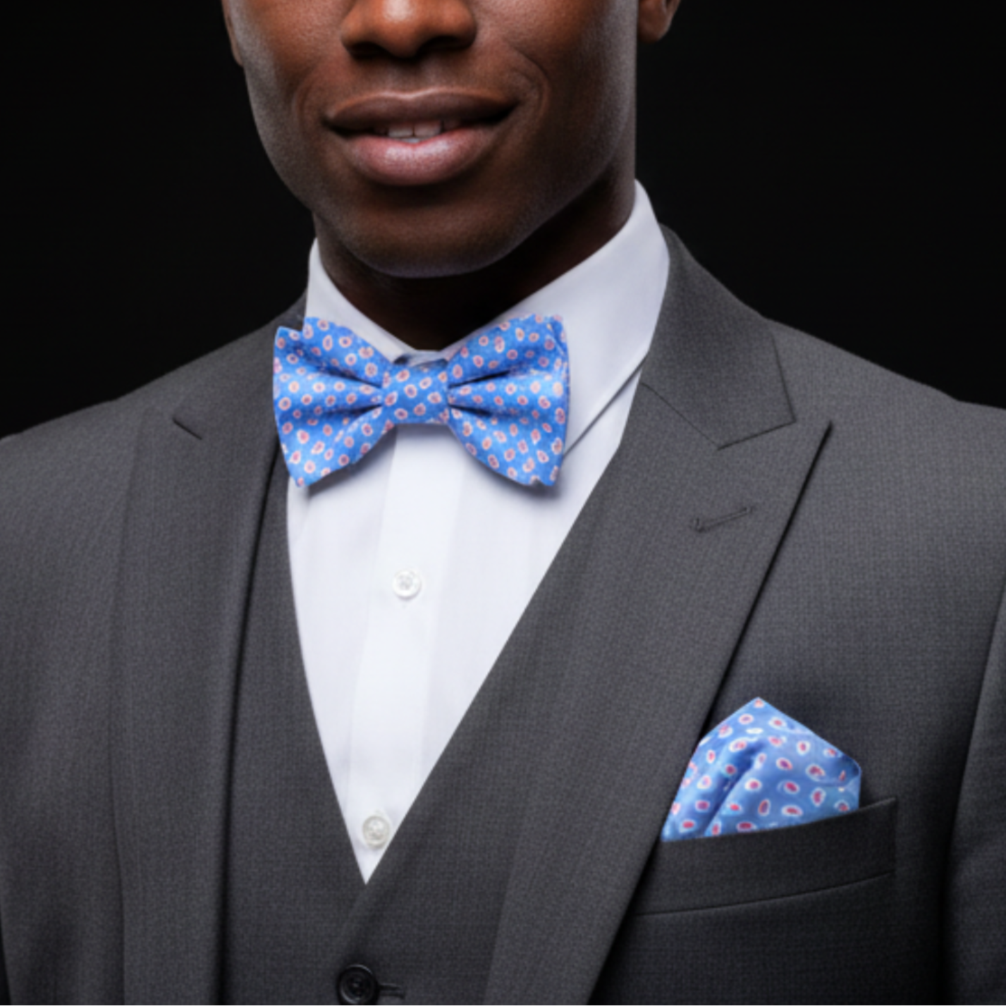Small Paisley Bow Tie in Light Orange & Blue or Light Blue & Pink