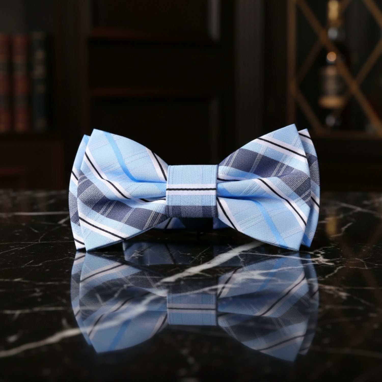 Light Blue Plaid pre Tied Bow Tie