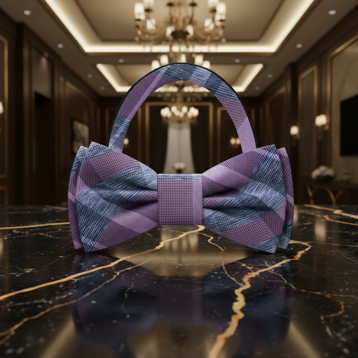 Purple, Blue Plaid Bow Tie Pre Tied