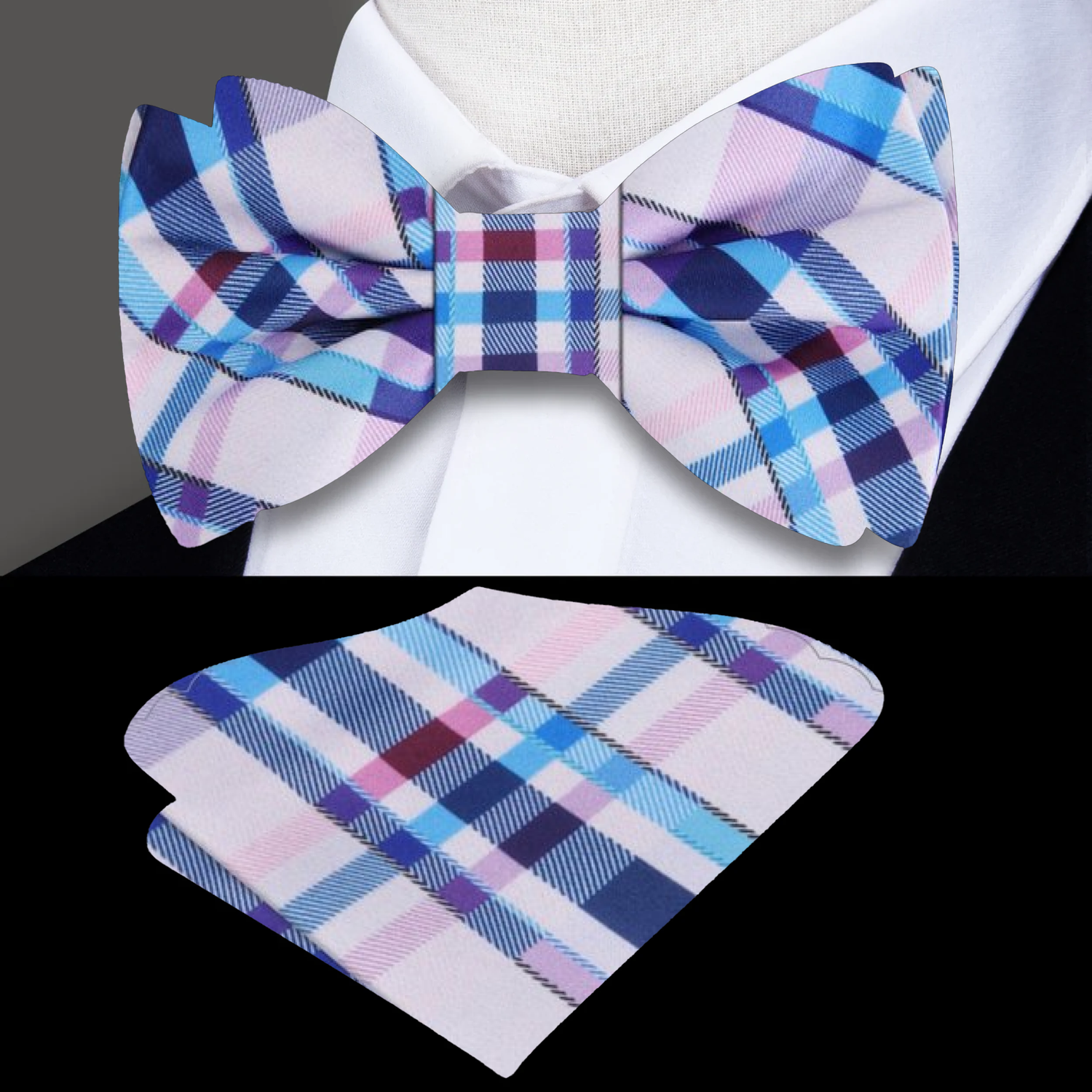 Purple, Blue Plaid Bow tie||Purple