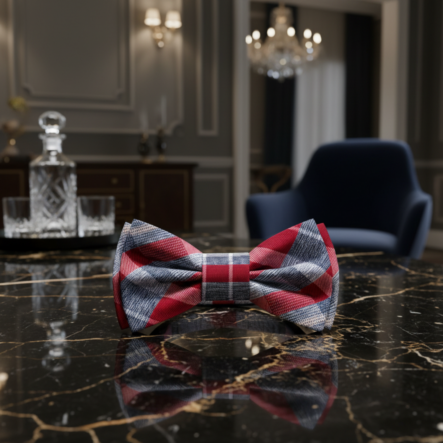 Light Blue Red Levitate Plaid Bow Tie Pre Tie