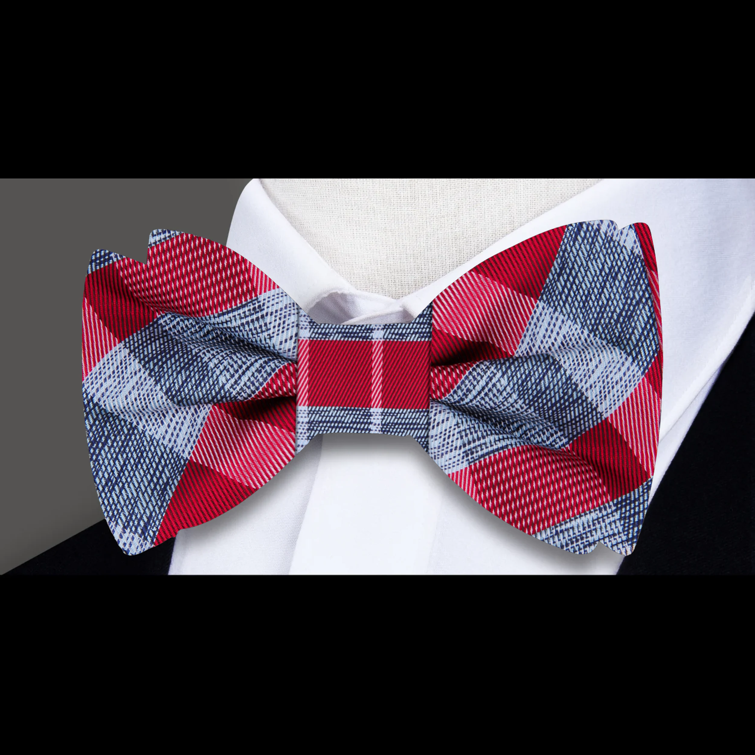 Light Blue Red Levitate Plaid Bow Tie  