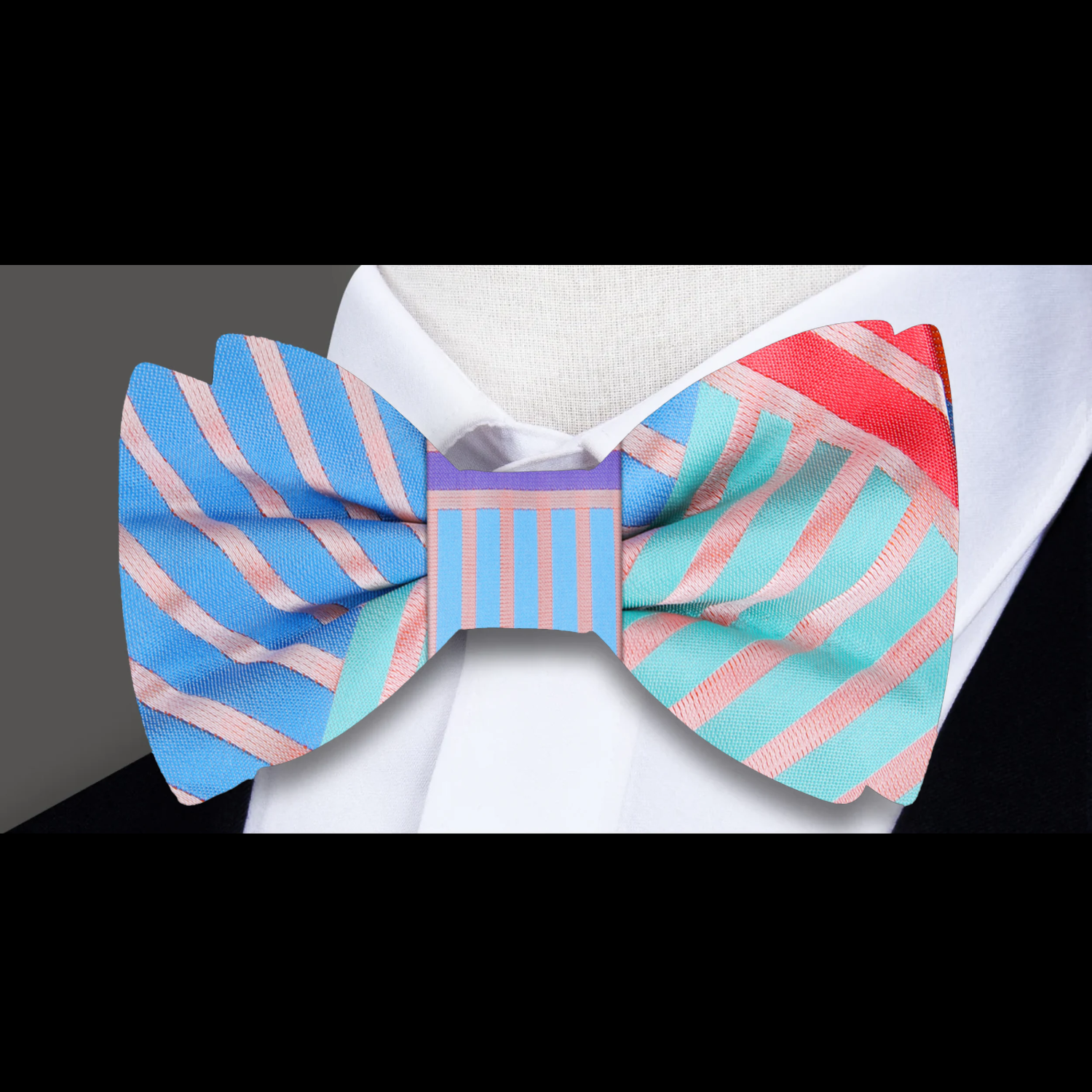 Blue, Purple, Red, Orange Geometric Bow Tie  