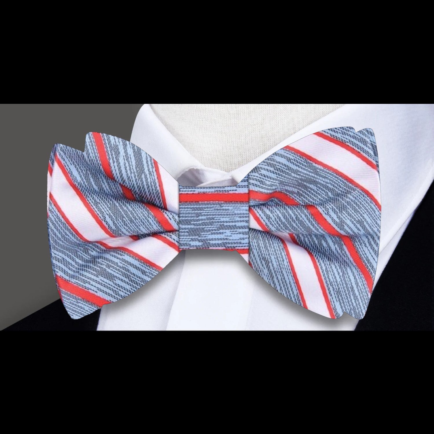 Blue, Red Stripe Bow Tie
