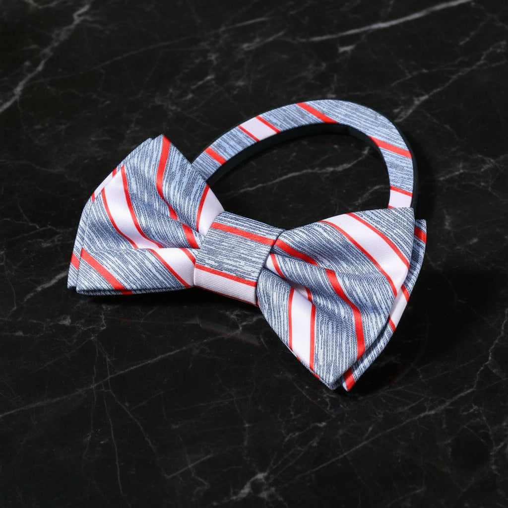 Blue, Red Stripe Bow Tie Pre Tied