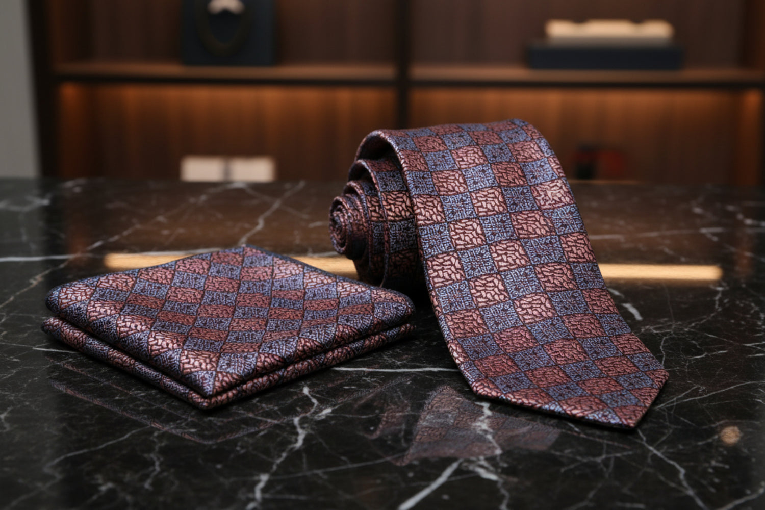 Rose Gold Geometric Necktie and Square