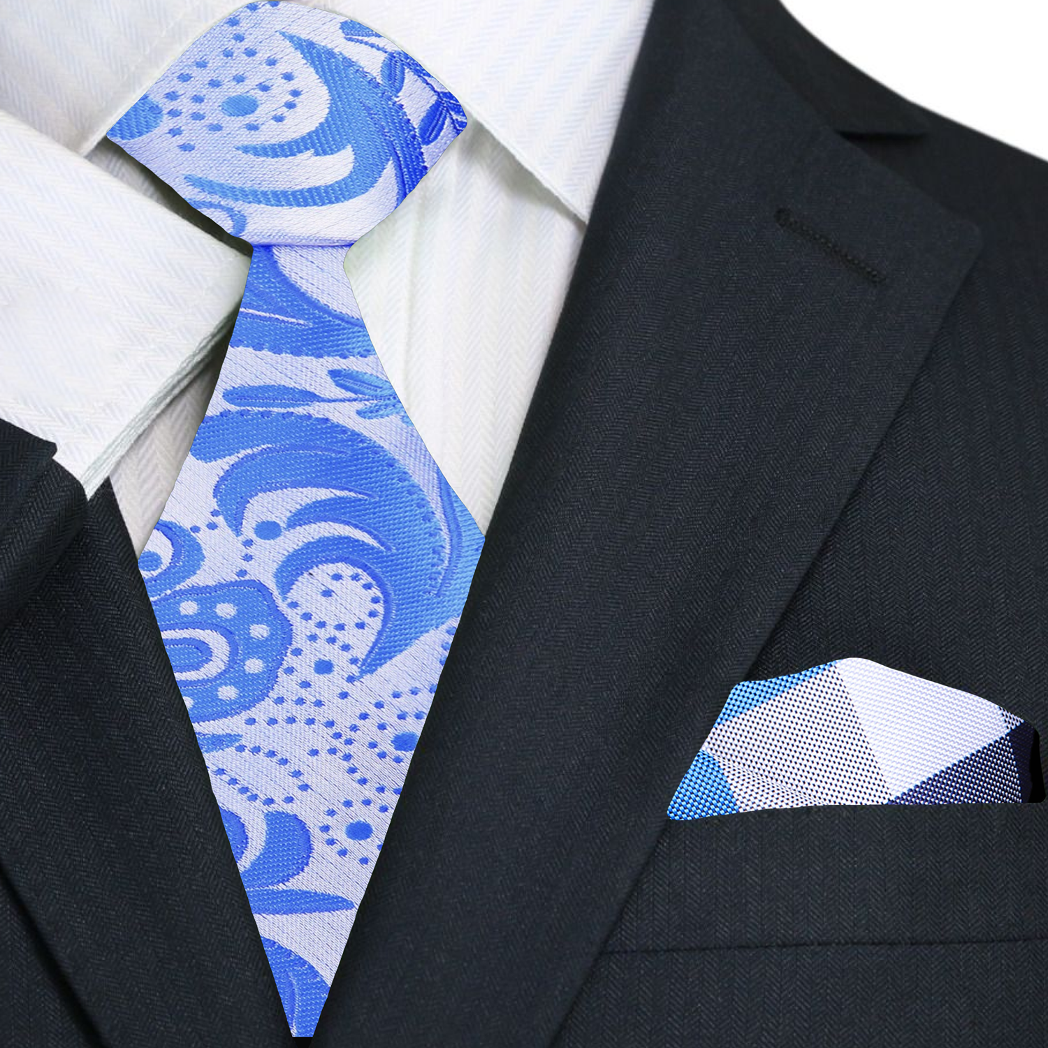 Light Blue Paisley Necktie and Accenting Plaid Square