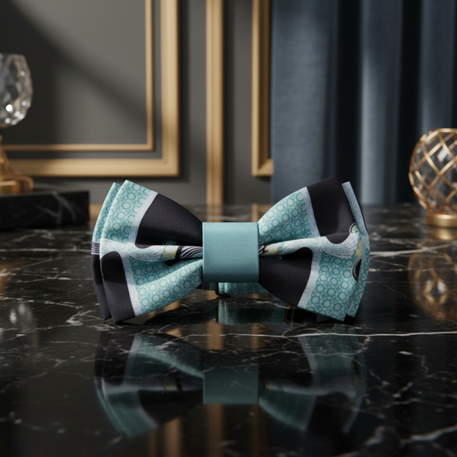 Ice black abstract waves bow tie Pre Tied