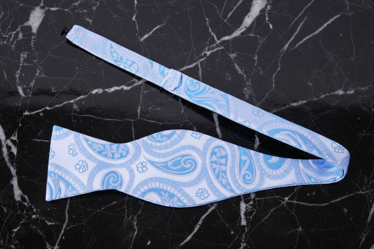 Light Blue Paisley Self Tie Bow Tie