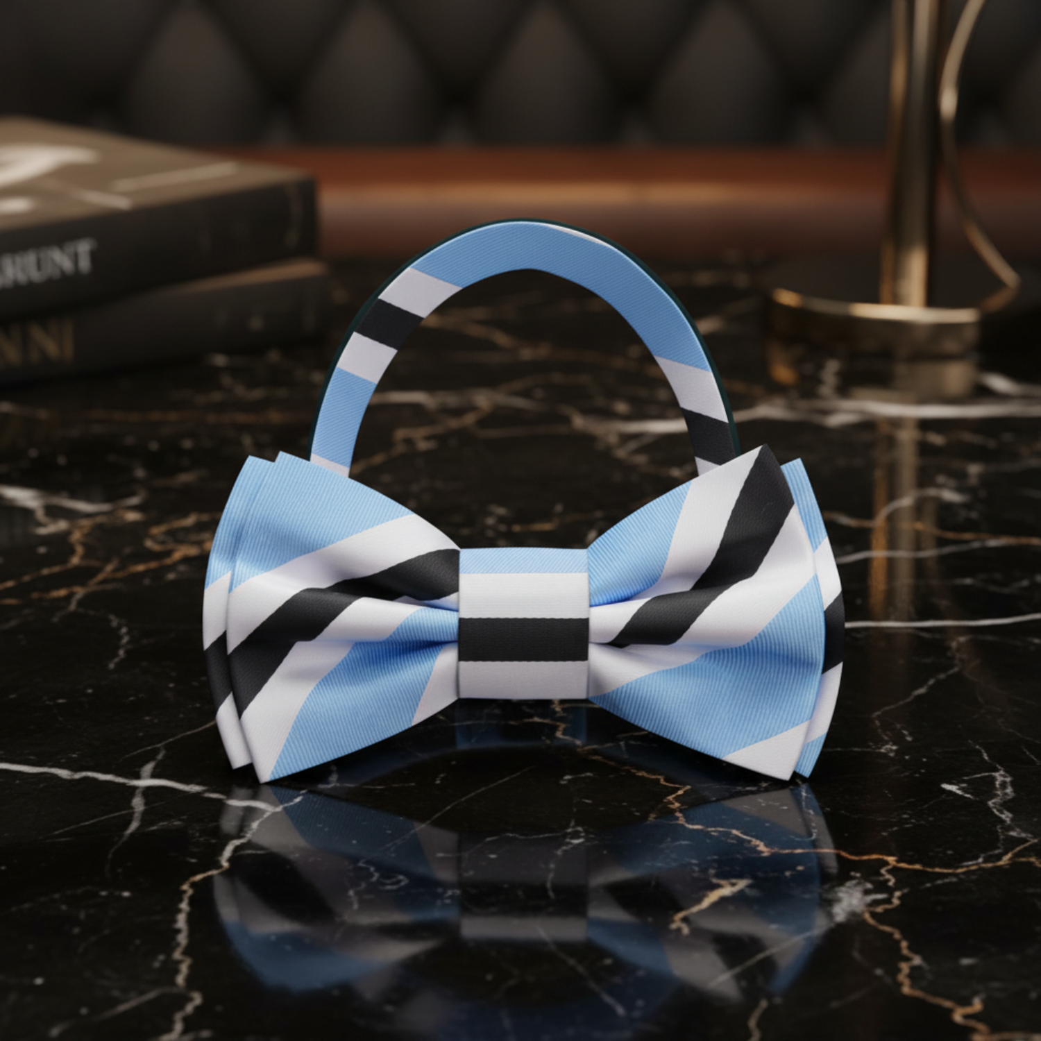 Light Blue, White, Black Bow Tie Pre Tied