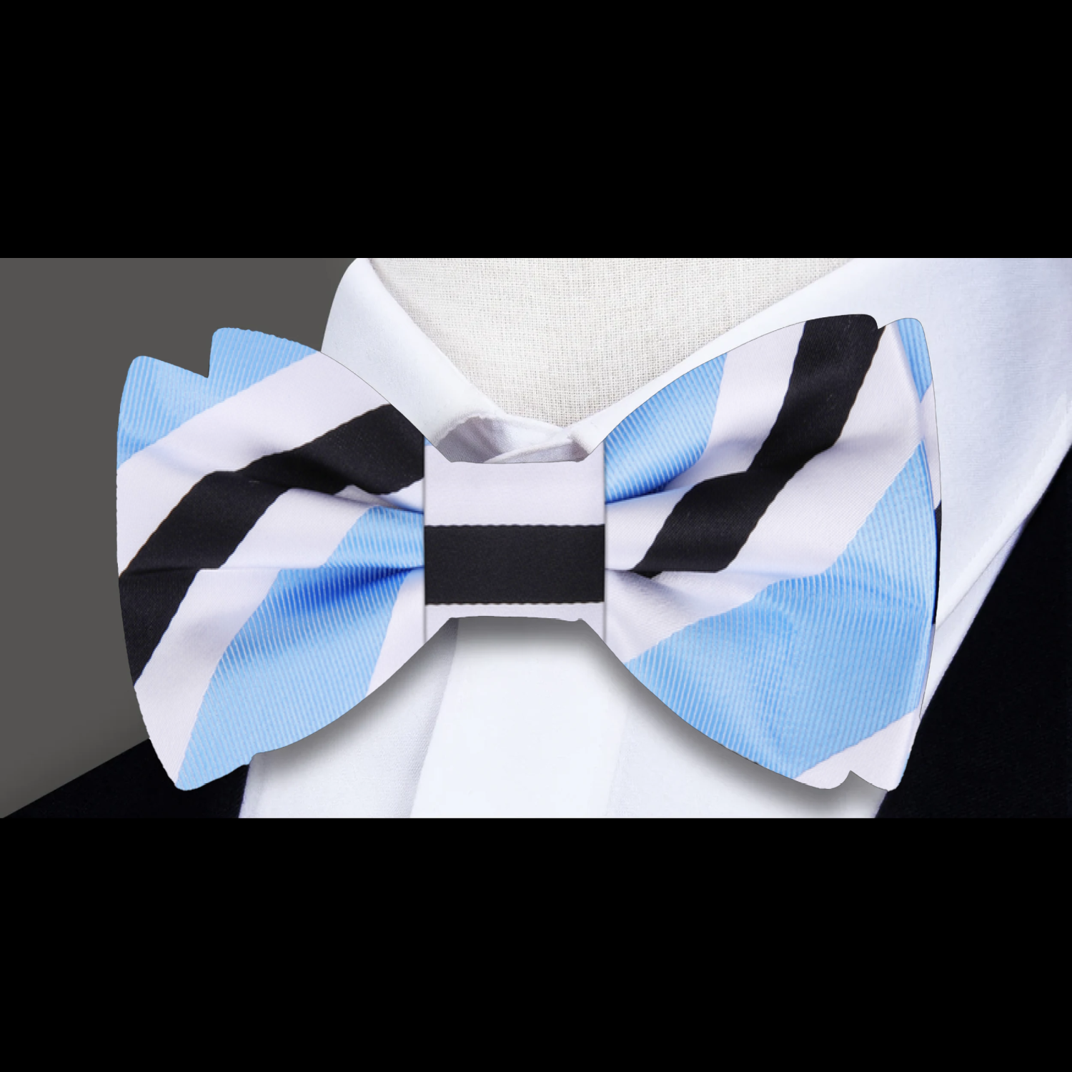 Light Blue, White, Black Bow Tie