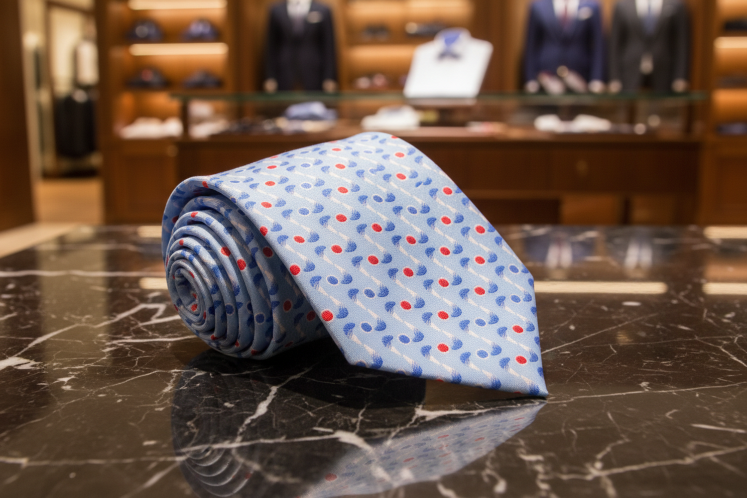 Light Blue, Red, White Boomerang Necktie and Square