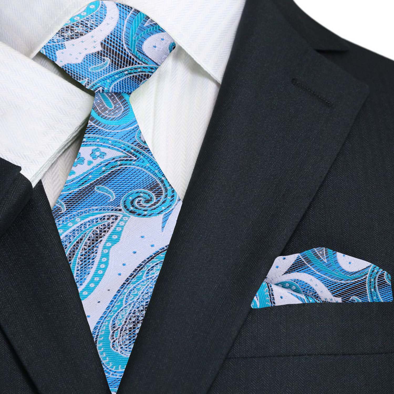 Blue, White Paisley necktie and Square