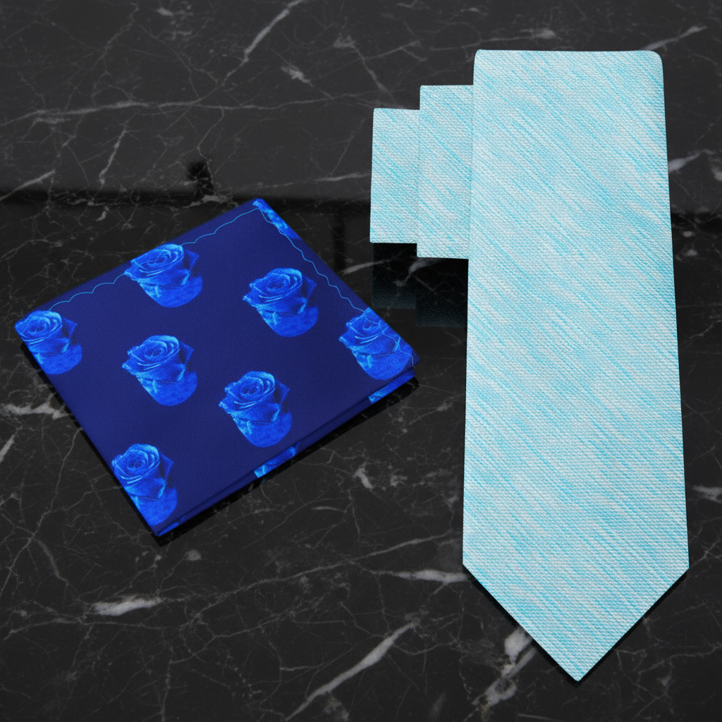 Alt Blue White Lined Necktie and Accenting Rose Square