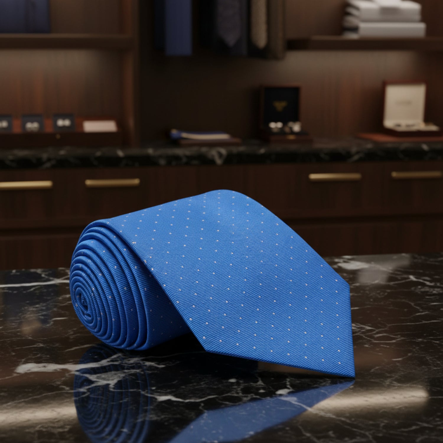 Light Blue and White Polka Necktie