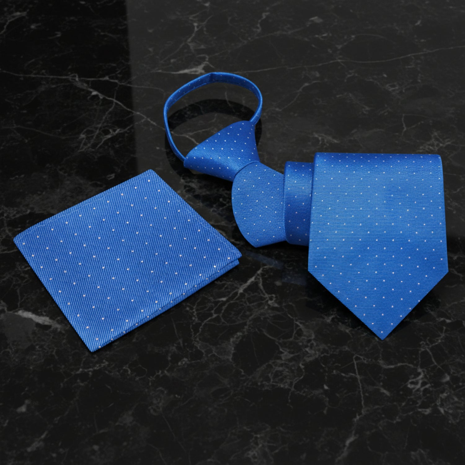 Light Blue White Polka Necktie and Square Zipper View