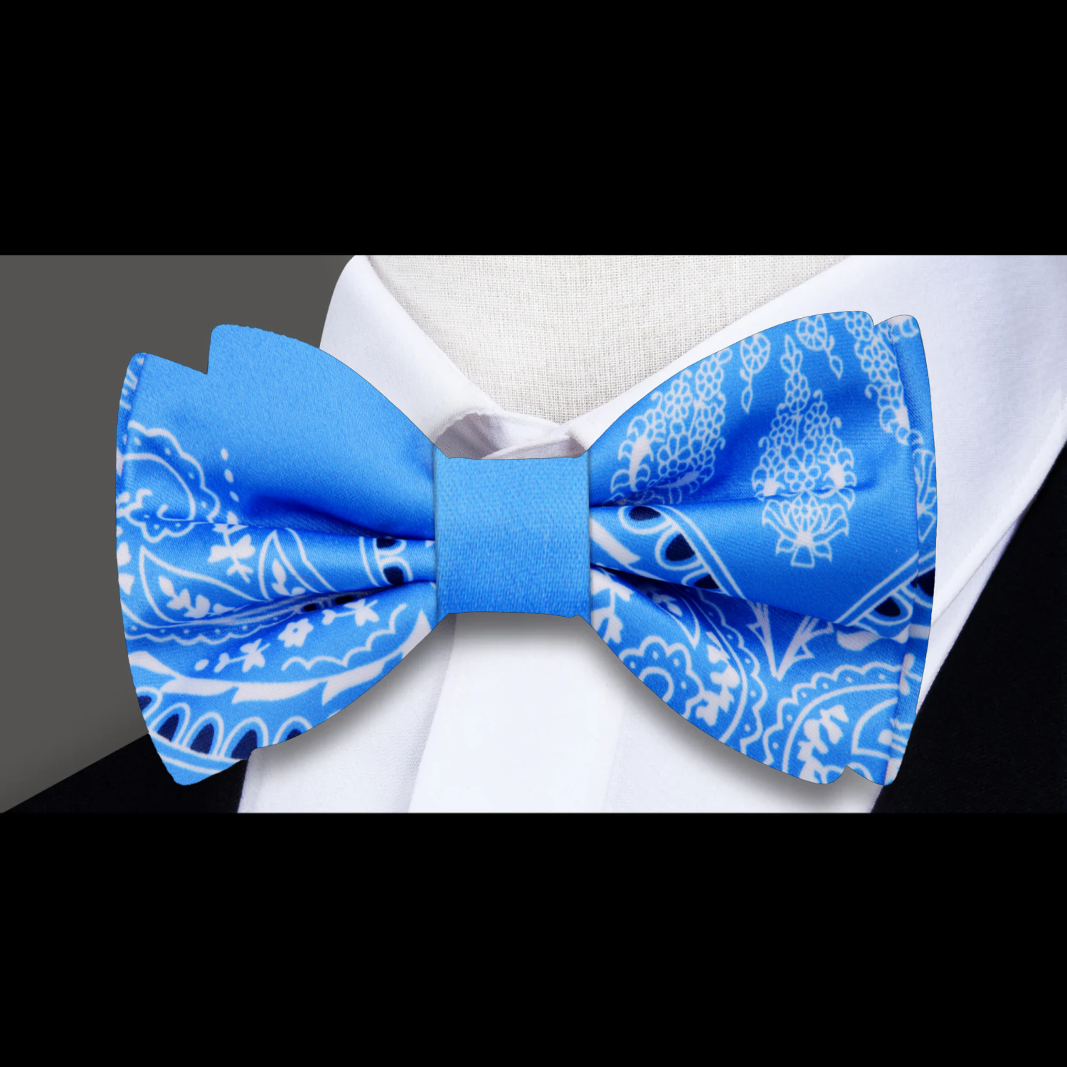 Light Blue White Paisley Bow Tie