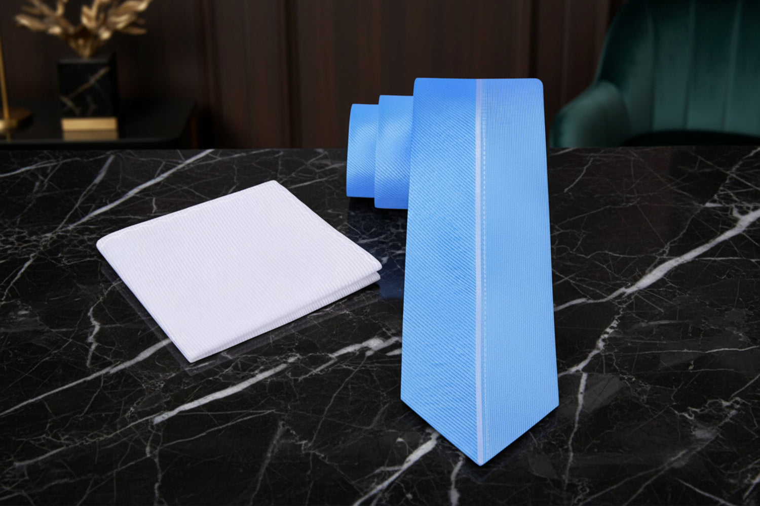 alt blue tie and white square