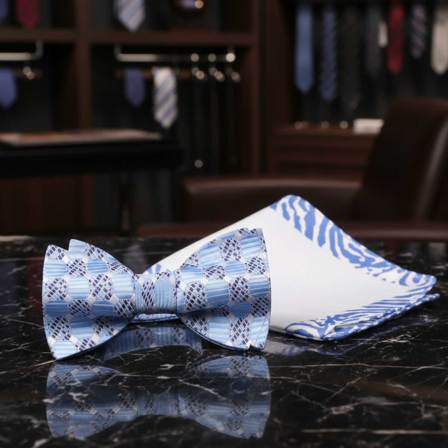 Light Blue World Traveler Geometric Bow Tie and Accenting Square