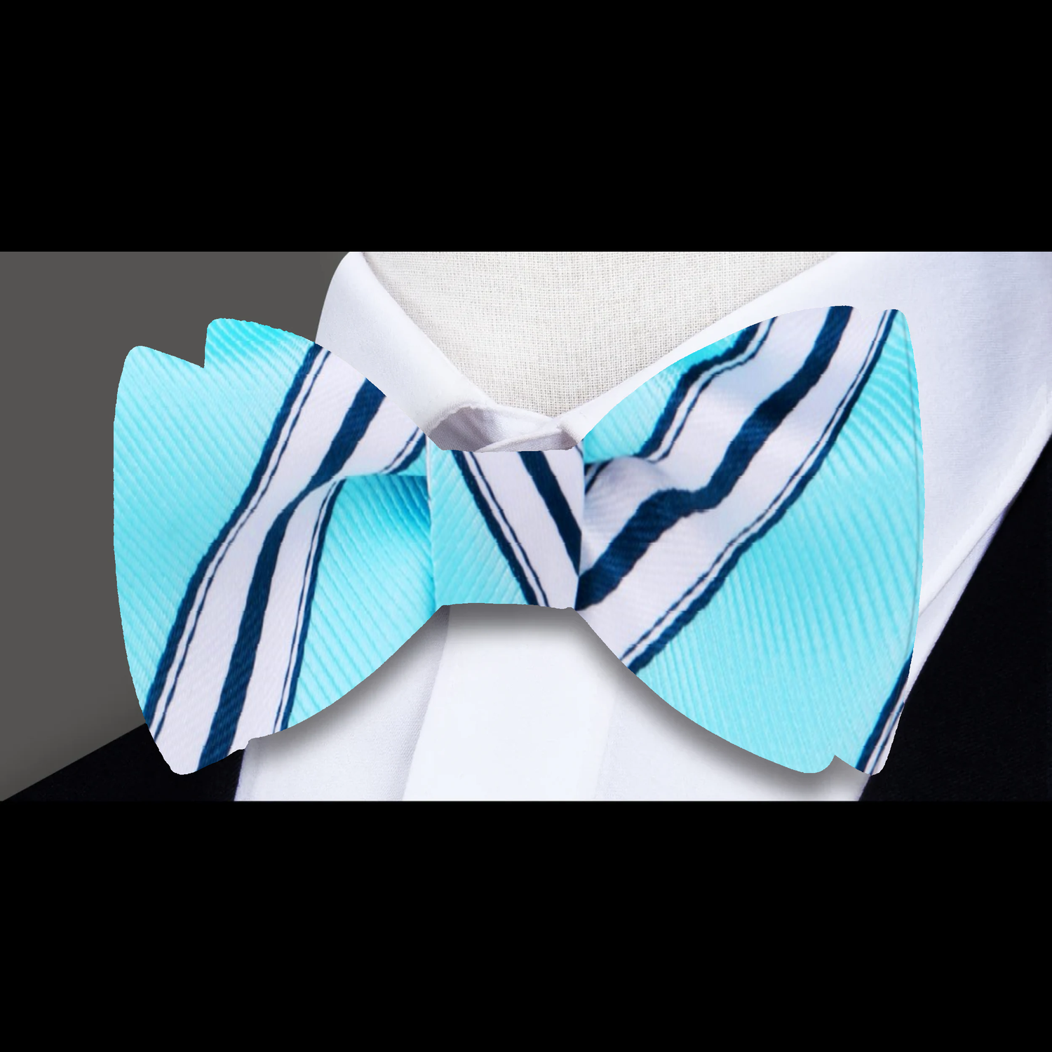 Light Blue, White Stripe Bow Tie