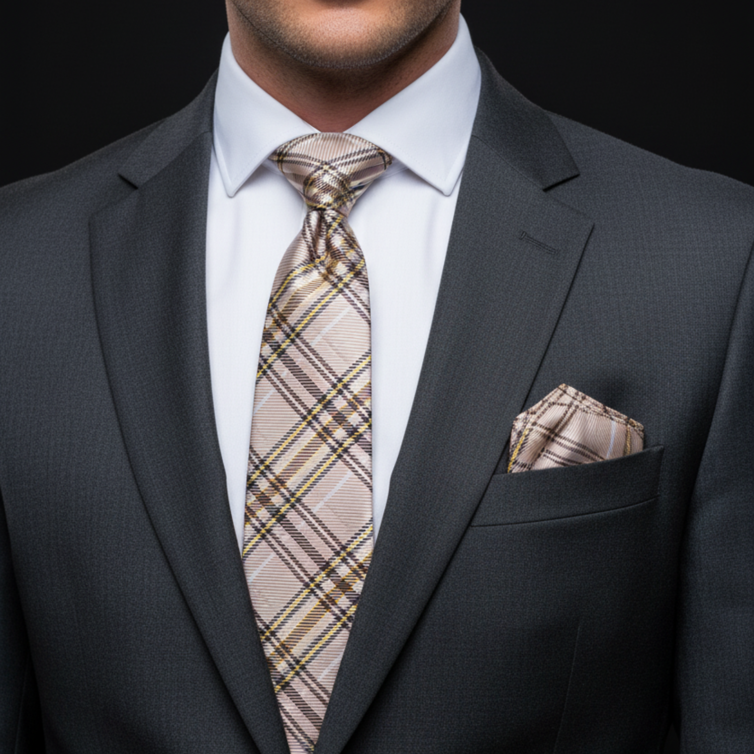 Premium Plaid Necktie Collection | Blue, Brown or Grey Color Options