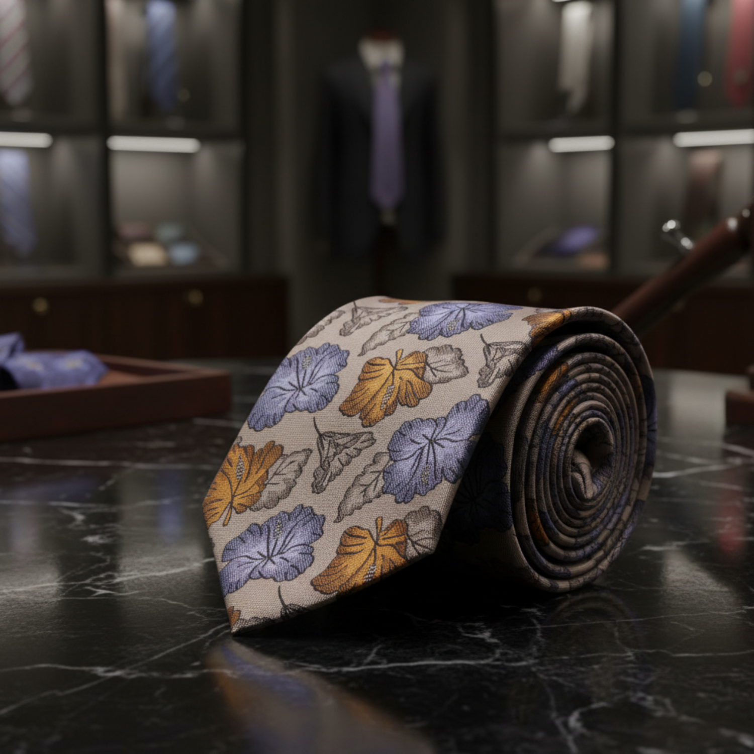 Light Brown Light Purple Oakwood Floral Necktie  