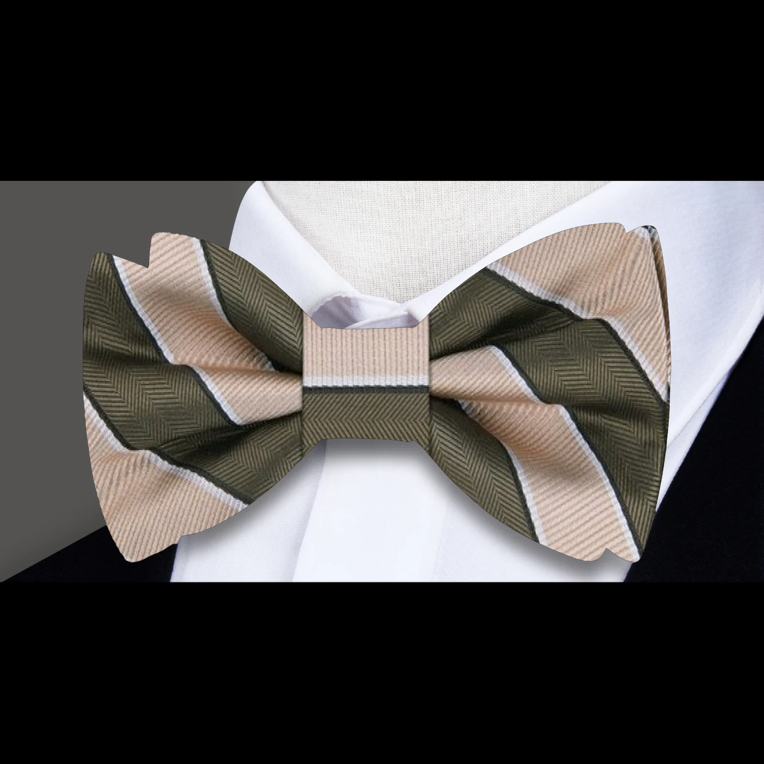 Sage Green, Light Brown Block Stripe Bow Tie