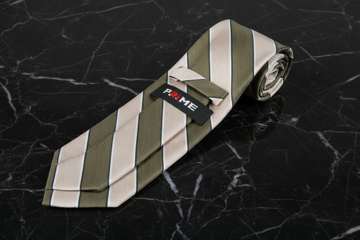 Sage Green, Light Brown Block Stripe Tie