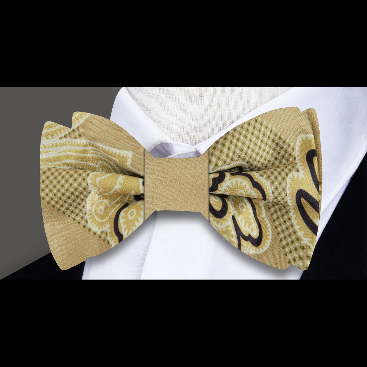 A Golden Topaz, Washed Yellow, Black Color Abstract Pattern Bow Tie 