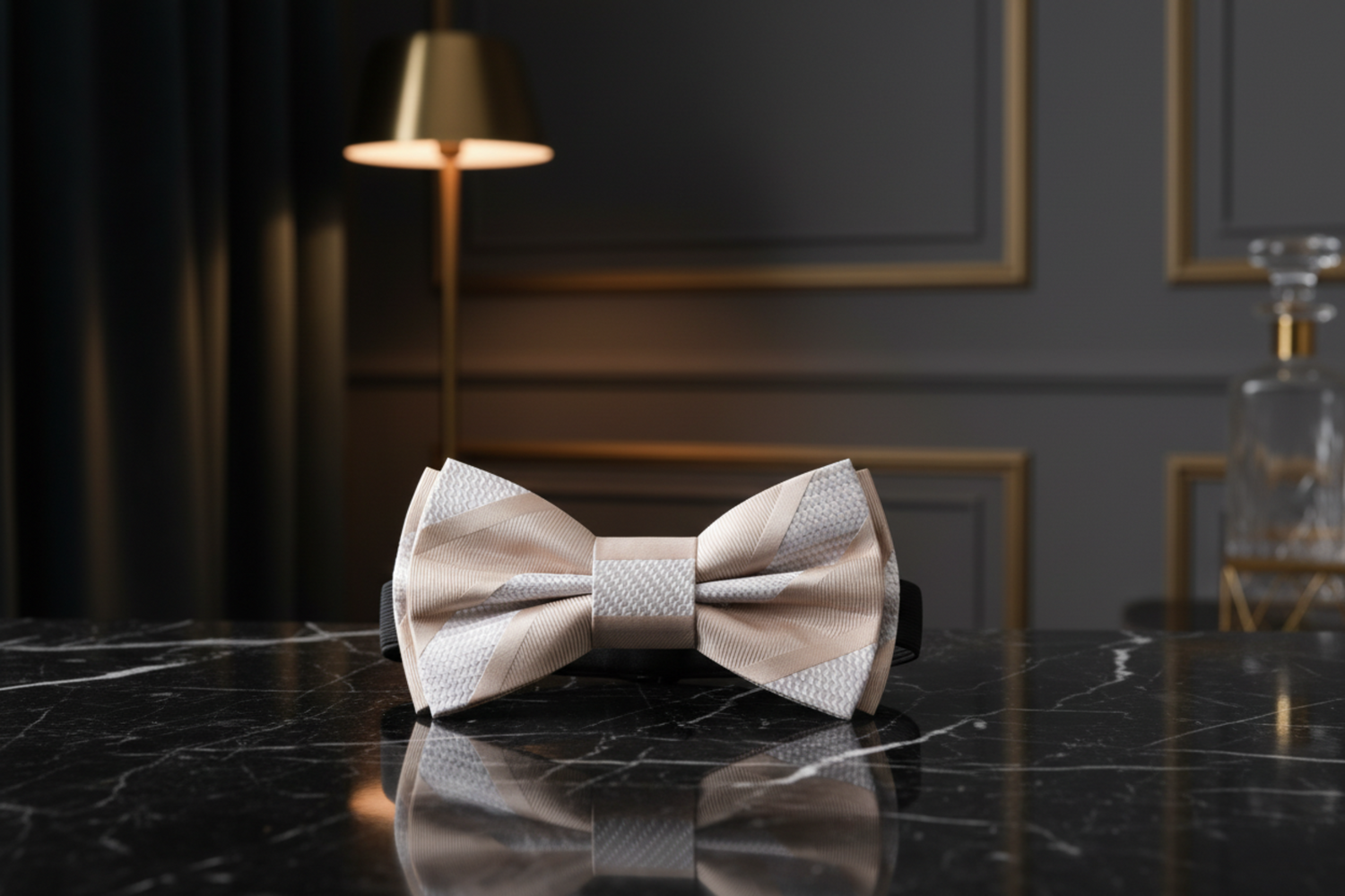 Off-white/Light Brown Block Stripe Bow Tie Pre Tied