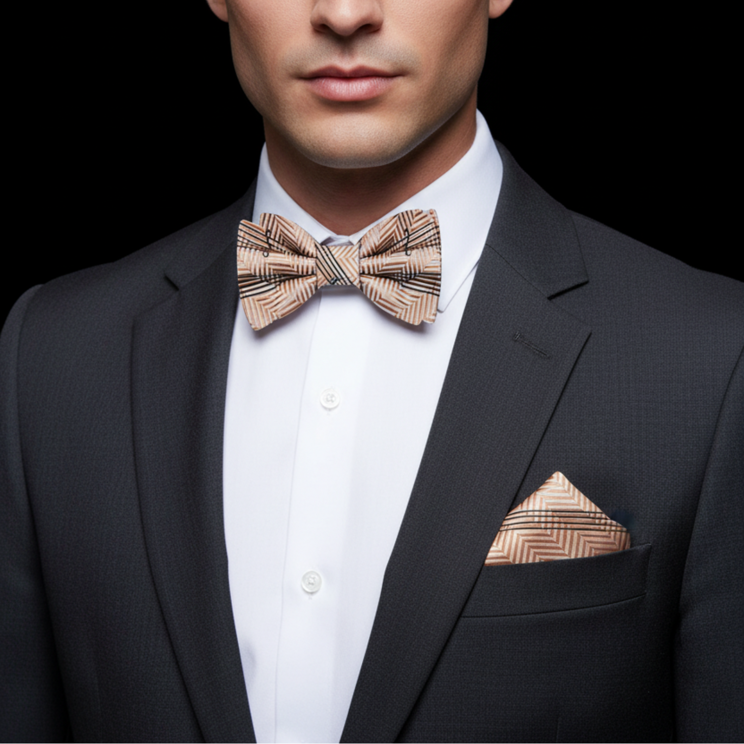 Light Brown Sheet Music Bow Tie and Square on Man