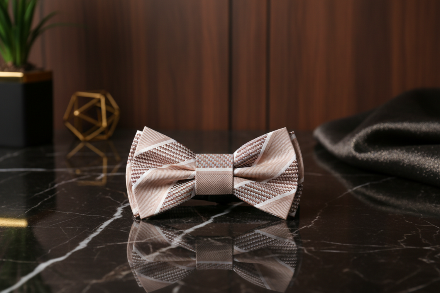 Light Brown Block Stripe Bow Tie Pre Tied
