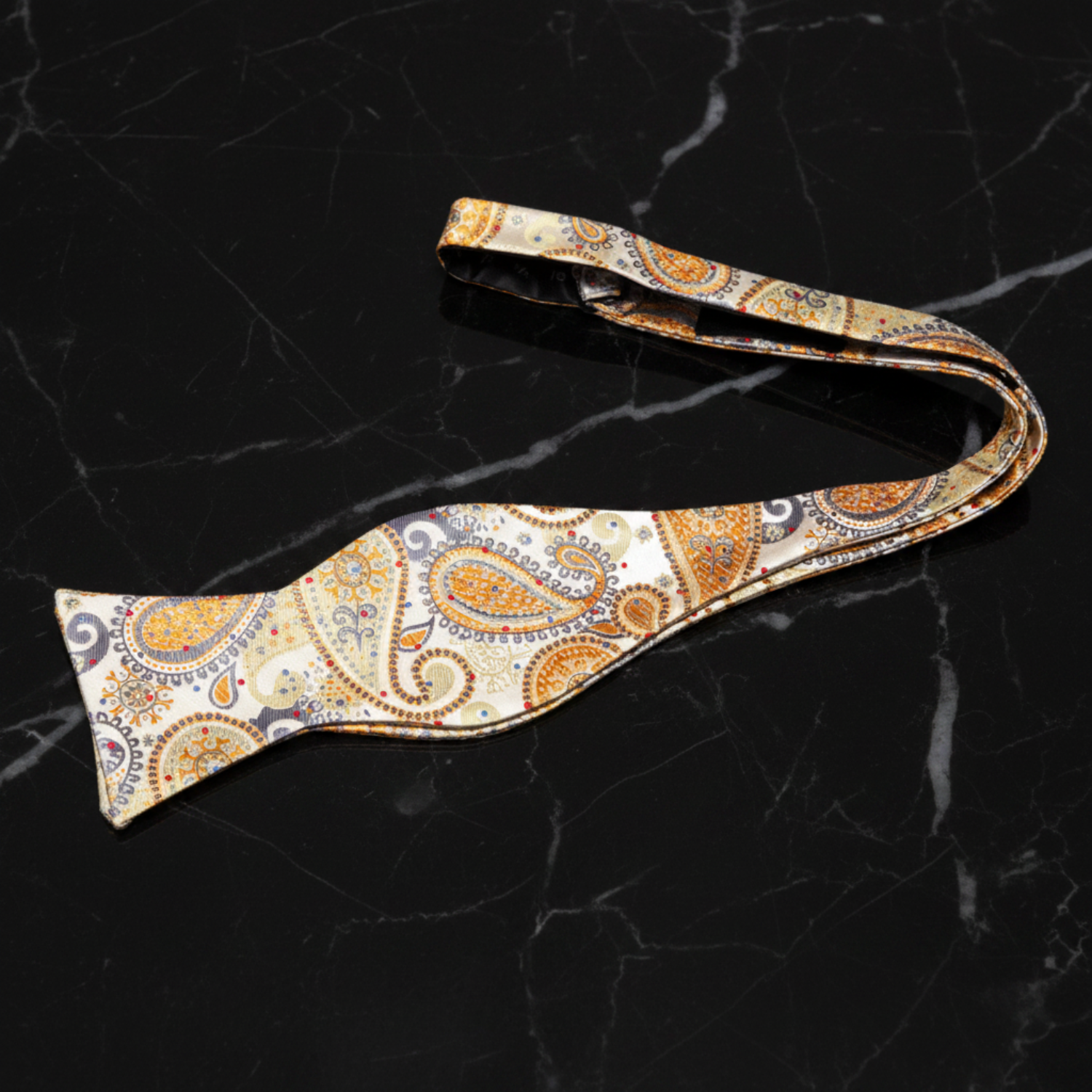 Light Brown, Orange, Grey Paisley Bow Tie Self Tie