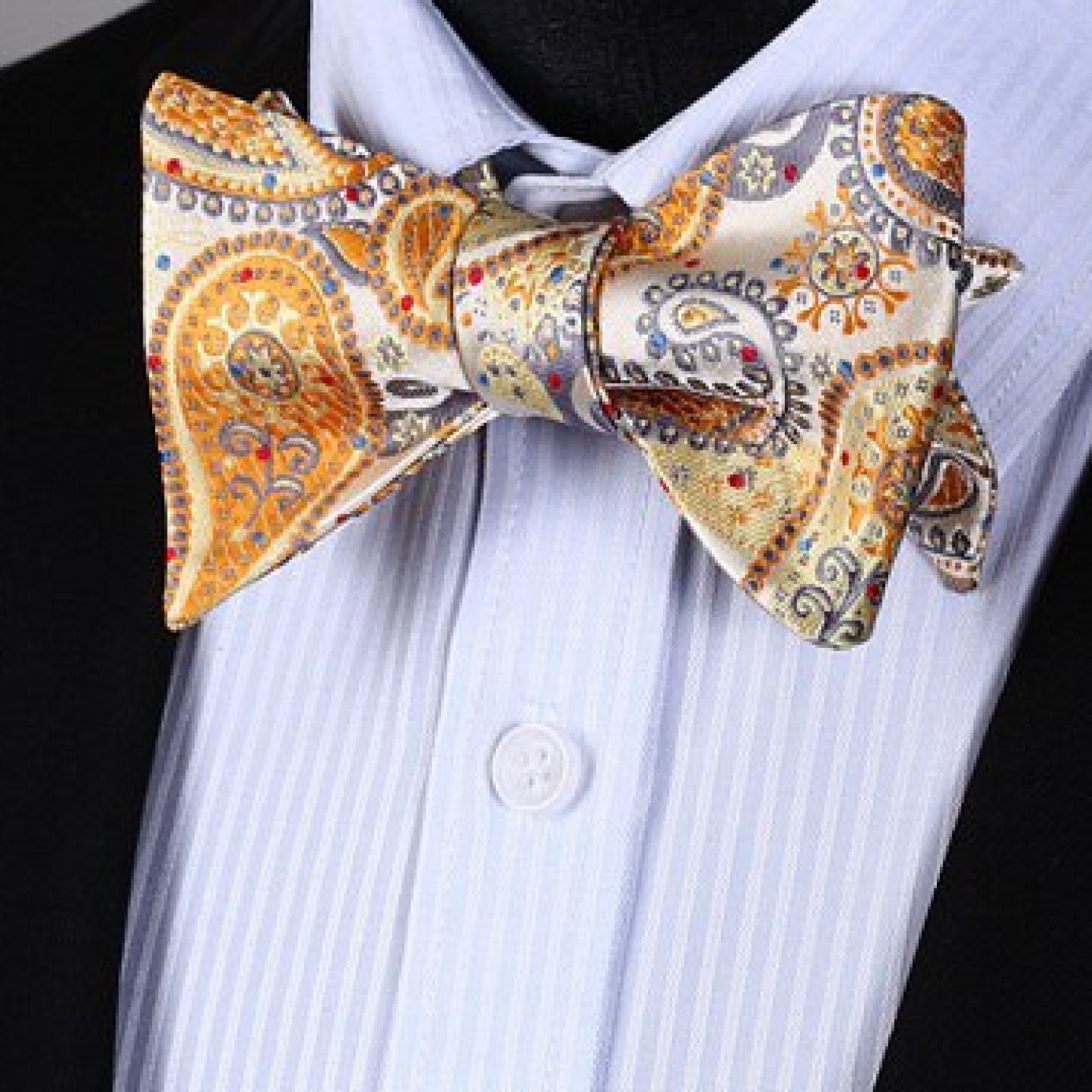 Light Brown, Orange, Grey Paisley Bow Tie  